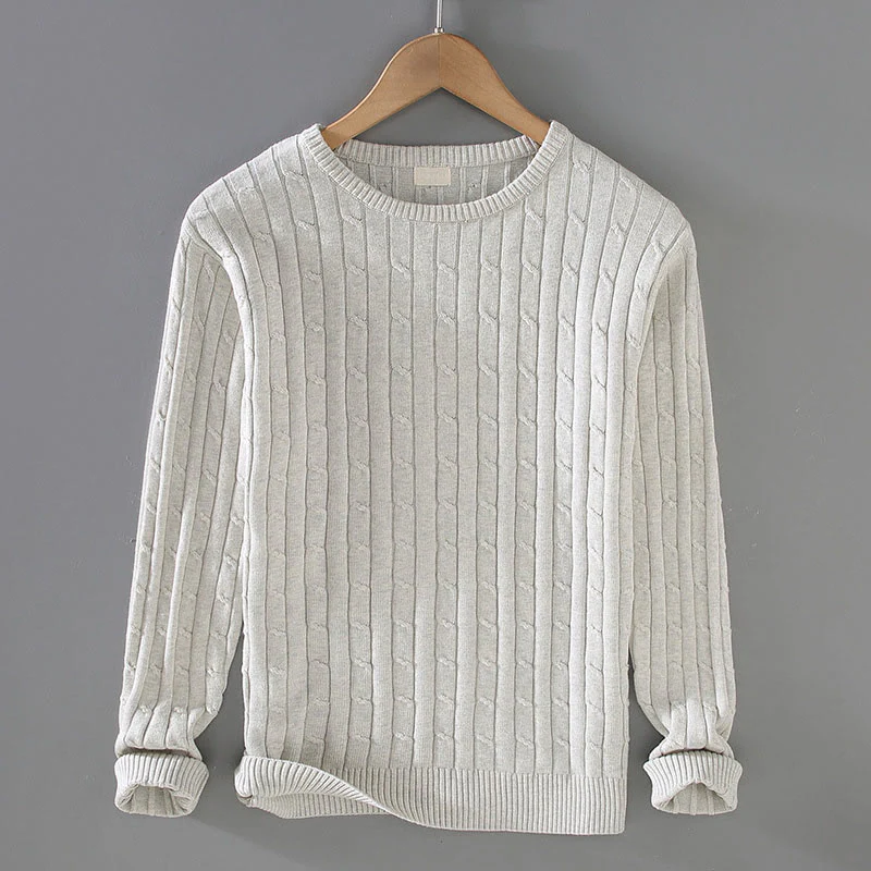 Maglione da uomo in puro cotone con scollo rotondo e maniche lunghe, motivo a trecce Buddha Stones - Image 6