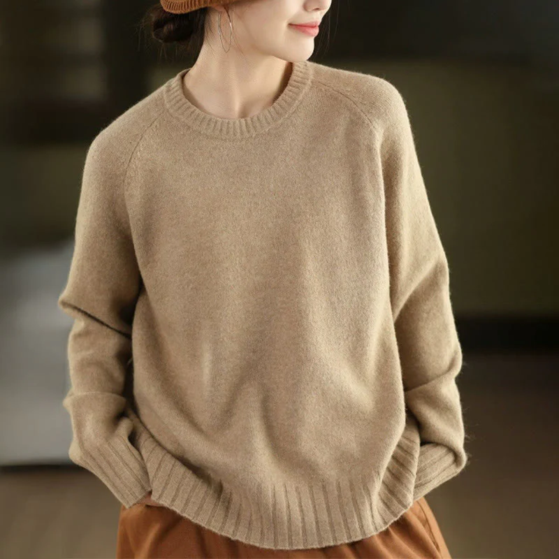 Maglione lavorato a maglia in cotone da donna con scollo rotondo invernale e maniche lunghe, motivo Buddha Stones - Image 15
