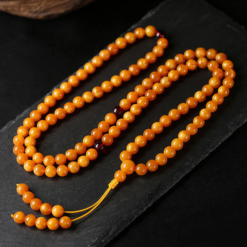 Mala con perline rotonde in ambra tibetana Buddha Stones - Image 5