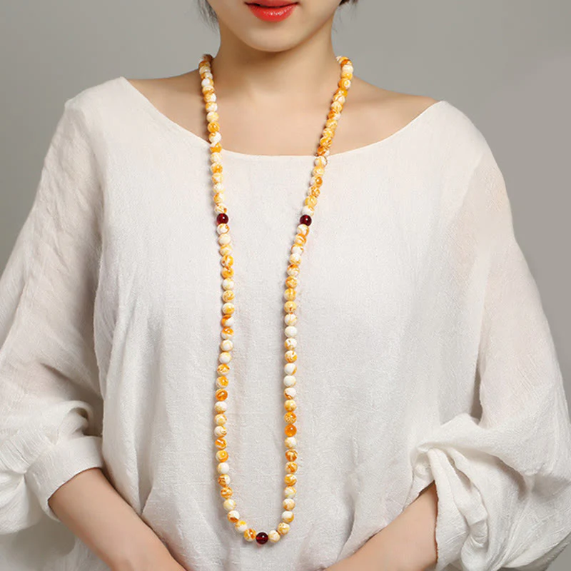 Mala tibetano in ambra bianca e gialla con 108 perle Buddha Stones - Image 12
