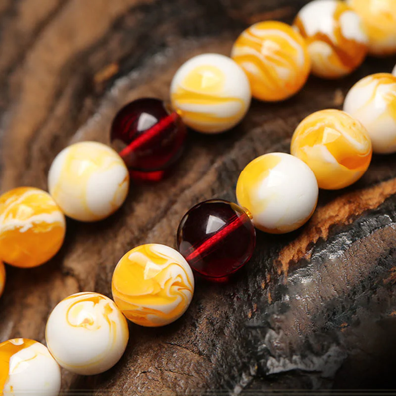 Mala tibetano in ambra bianca e gialla con 108 perle Buddha Stones - Image 6
