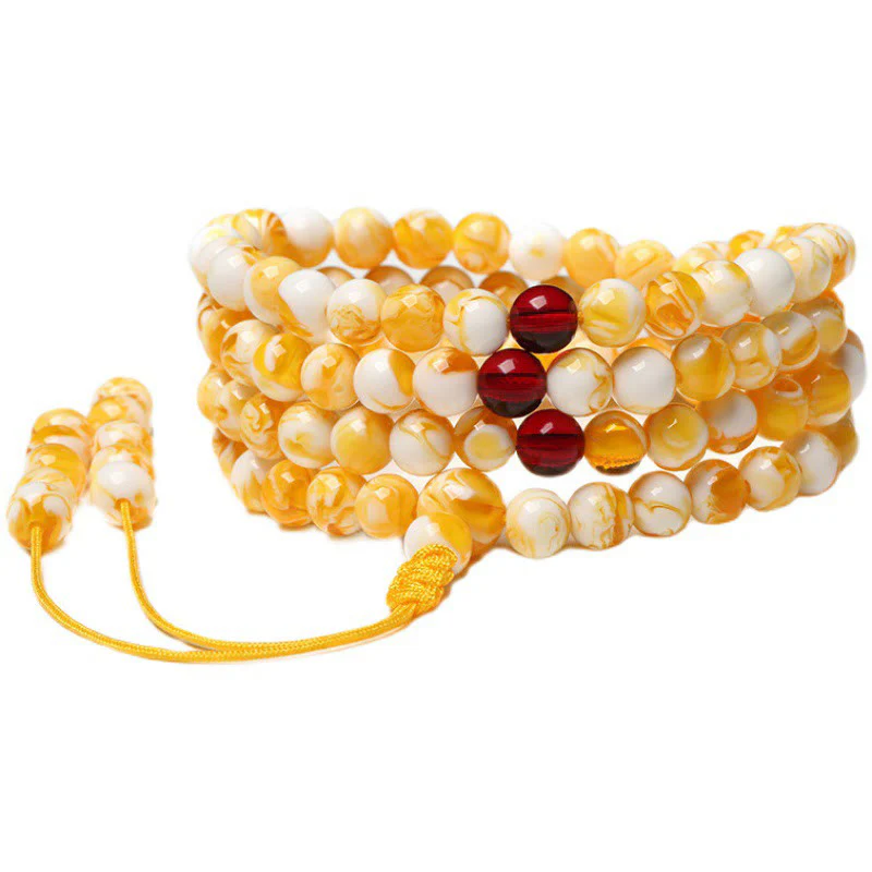 Mala tibetano in ambra bianca e gialla con 108 perle Buddha Stones - Image 8