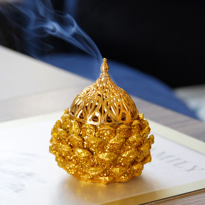 Modello di pigna dorata rituali spirituali Mini bruciatore di incenso decorazione da tavolo per la casa - Image 12