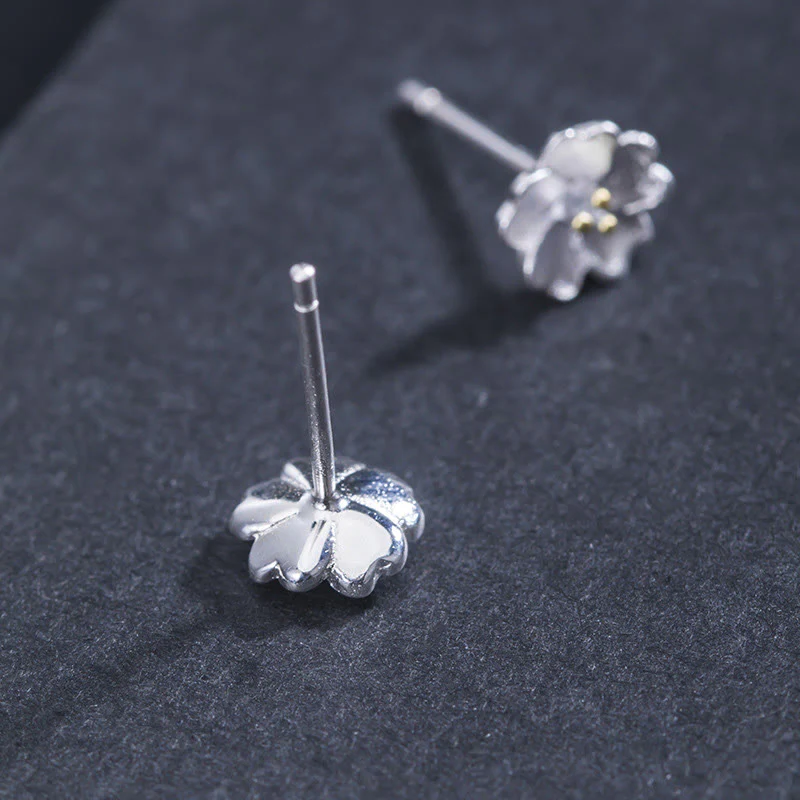 Orecchini a bottone Buddha Stones in argento sterling 925 con fiori di ciliegio e motivo floreale calmo - Image 4