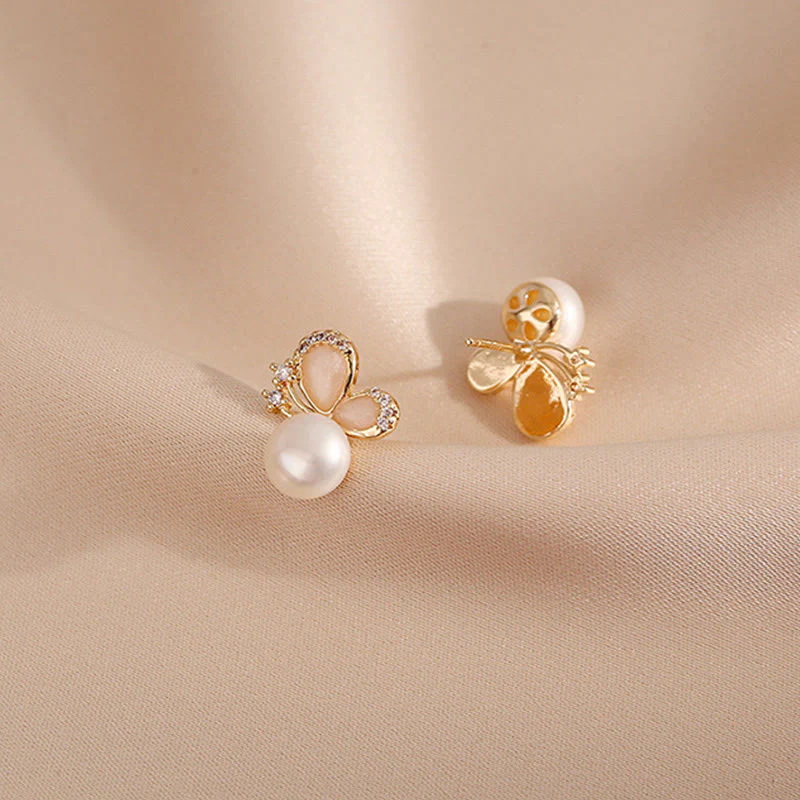 Orecchini a Buddha Stones placcati oro 18k con perle e farfalle, amore e libertà - Image 10