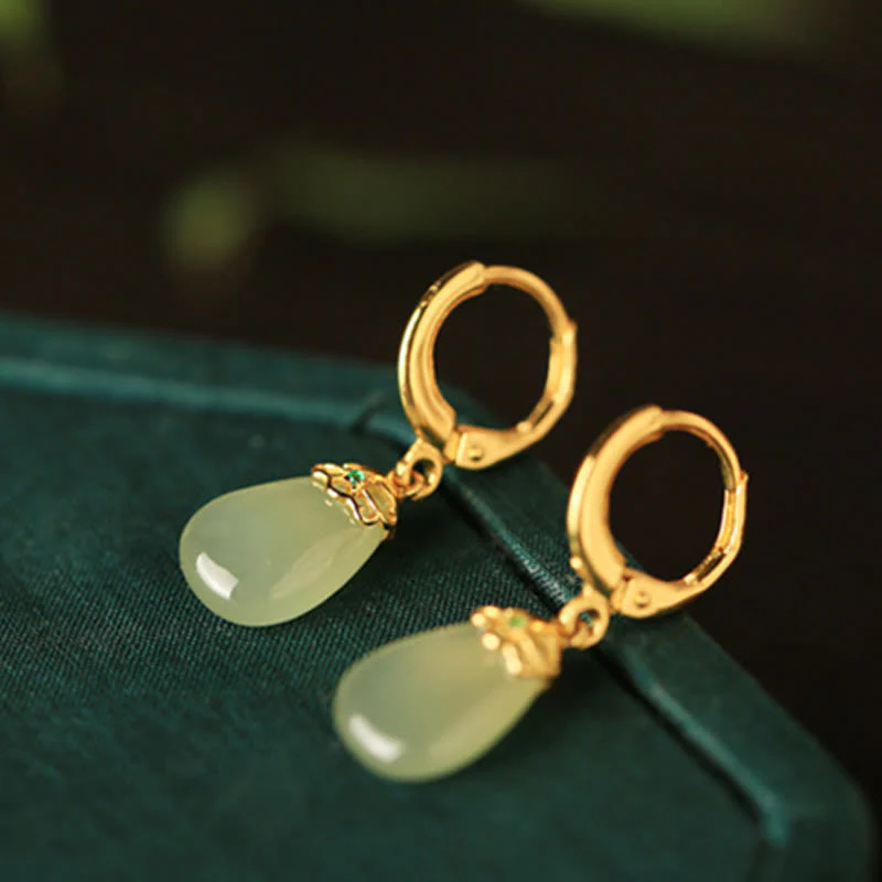 Orecchini Buddha Stones Calcedonio verde con gocce d'acqua e rame resistente - Image 10