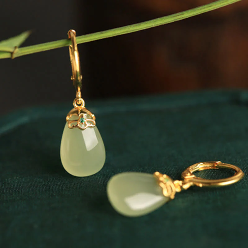 Orecchini Buddha Stones Calcedonio verde con gocce d'acqua e rame resistente - Image 11
