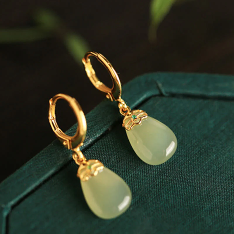 Orecchini Buddha Stones Calcedonio verde con gocce d'acqua e rame resistente - Image 13
