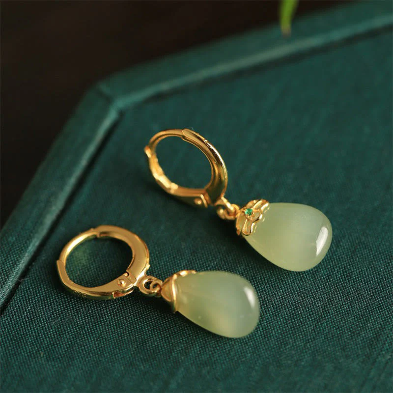 Orecchini Buddha Stones Calcedonio verde con gocce d'acqua e rame resistente - Image 15