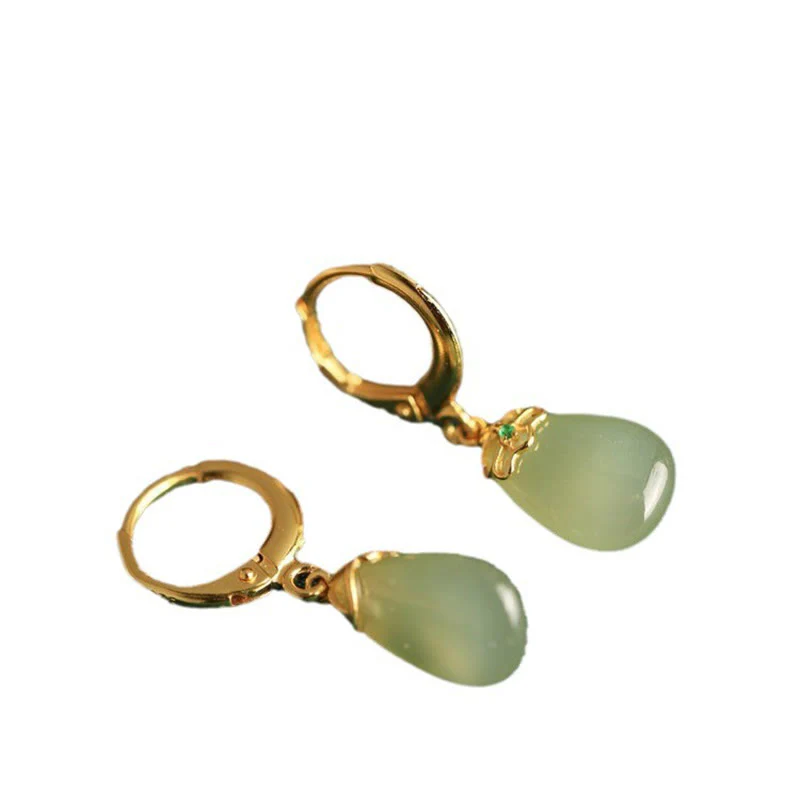 Orecchini Buddha Stones Calcedonio verde con gocce d'acqua e rame resistente - Image 16