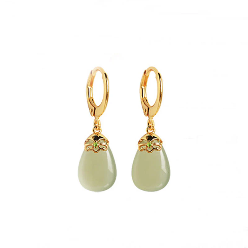Orecchini Buddha Stones Calcedonio verde con gocce d'acqua e rame resistente - Image 17