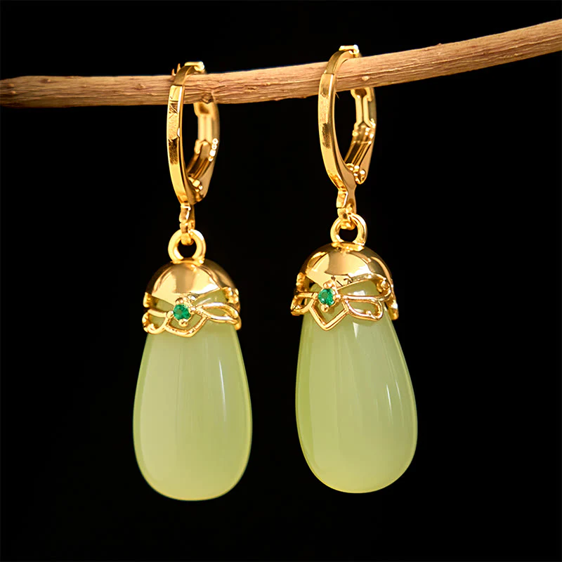 Orecchini Buddha Stones Calcedonio verde con gocce d'acqua e rame resistente - Image 2