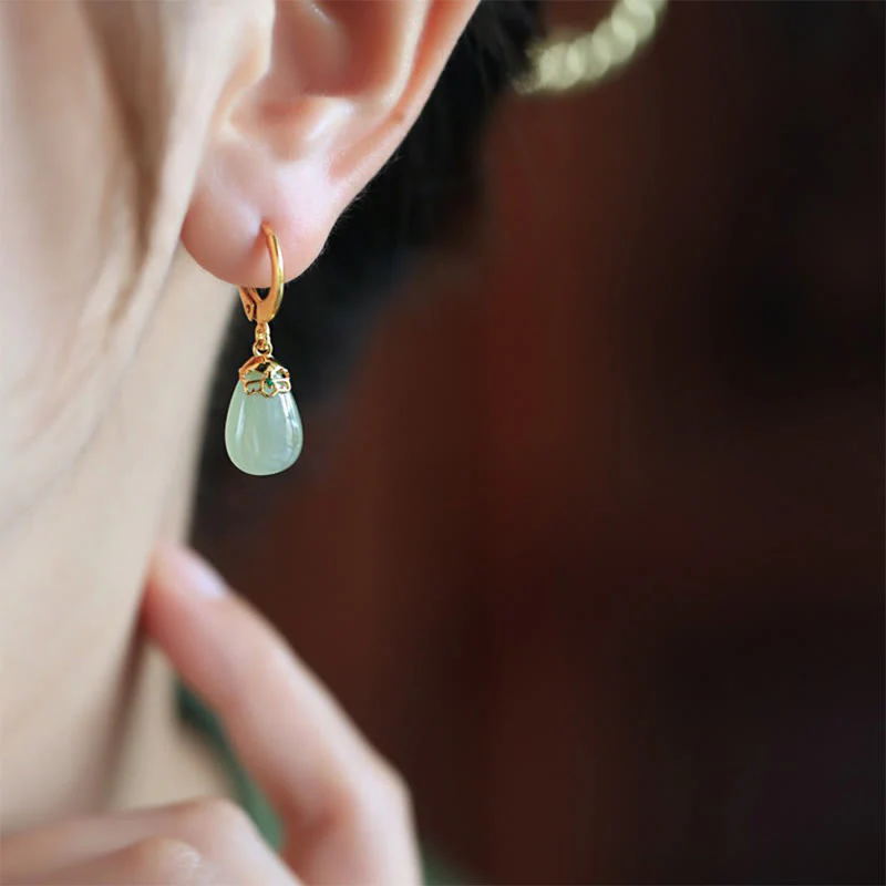 Orecchini Buddha Stones Calcedonio verde con gocce d'acqua e rame resistente - Image 20