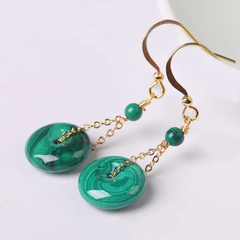Orecchini Buddha Stones con fibbia della pace in malachite naturale e calma - Image 3