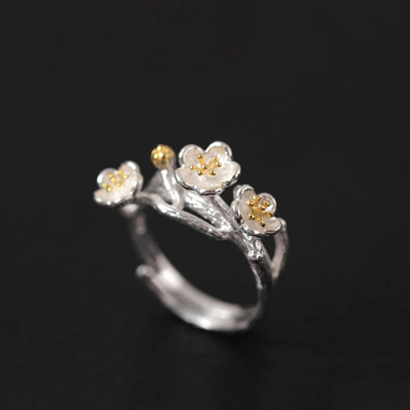 Orecchini Buddha Stones in argento sterling 925 con fiori di prugna e benedizione floreale - Image 4