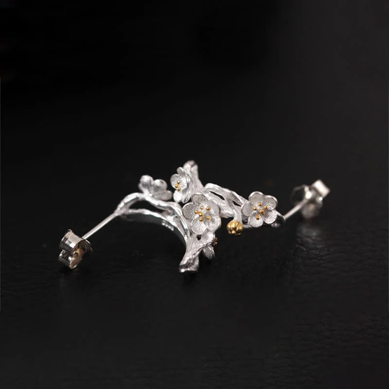 Orecchini Buddha Stones in argento sterling 925 con fiori di prugna e benedizione floreale - Image 5
