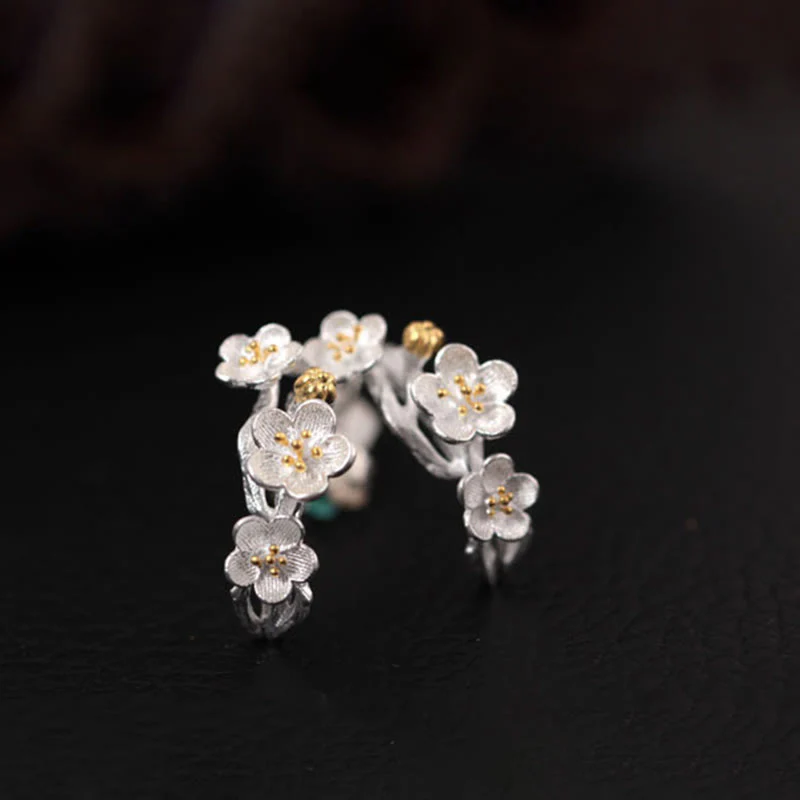 Orecchini Buddha Stones in argento sterling 925 con fiori di prugna e benedizione floreale - Image 7