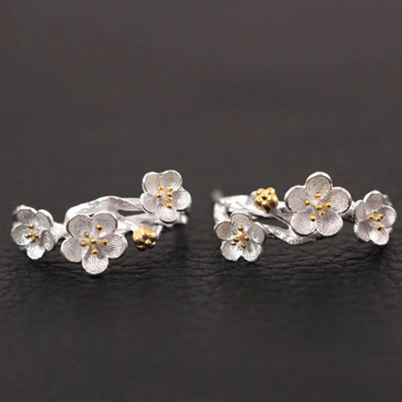 Orecchini Buddha Stones in argento sterling 925 con fiori di prugna e benedizione floreale - Image 9