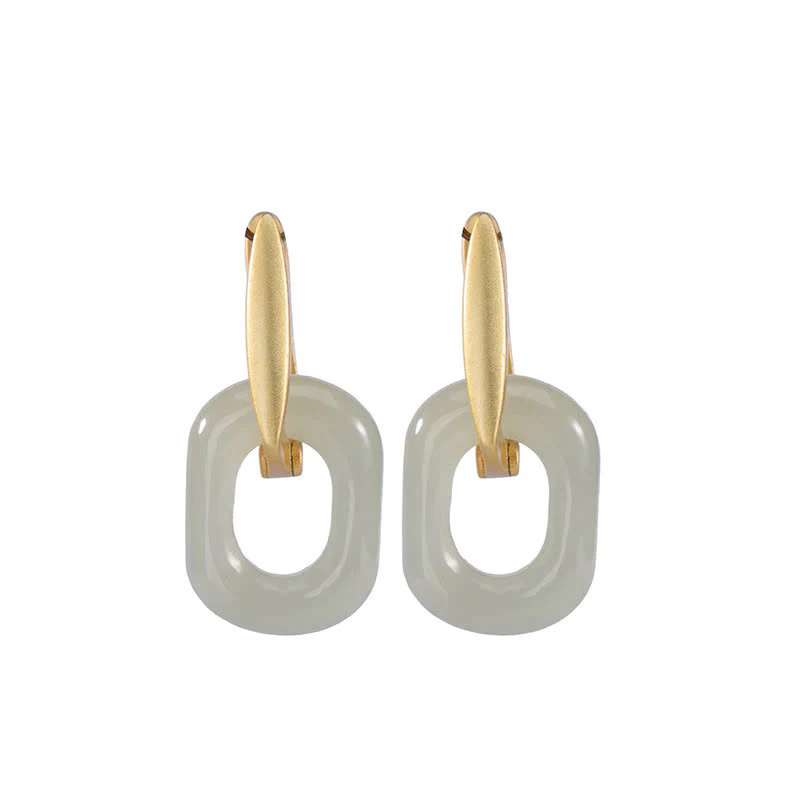 Orecchini Buddha Stones in argento sterling 925 con giada bianca rotonda e benedizione della felicità - Image 10
