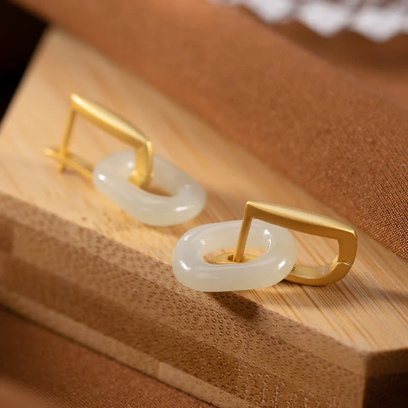 Orecchini Buddha Stones in argento sterling 925 con giada bianca rotonda e benedizione della felicità - Image 3