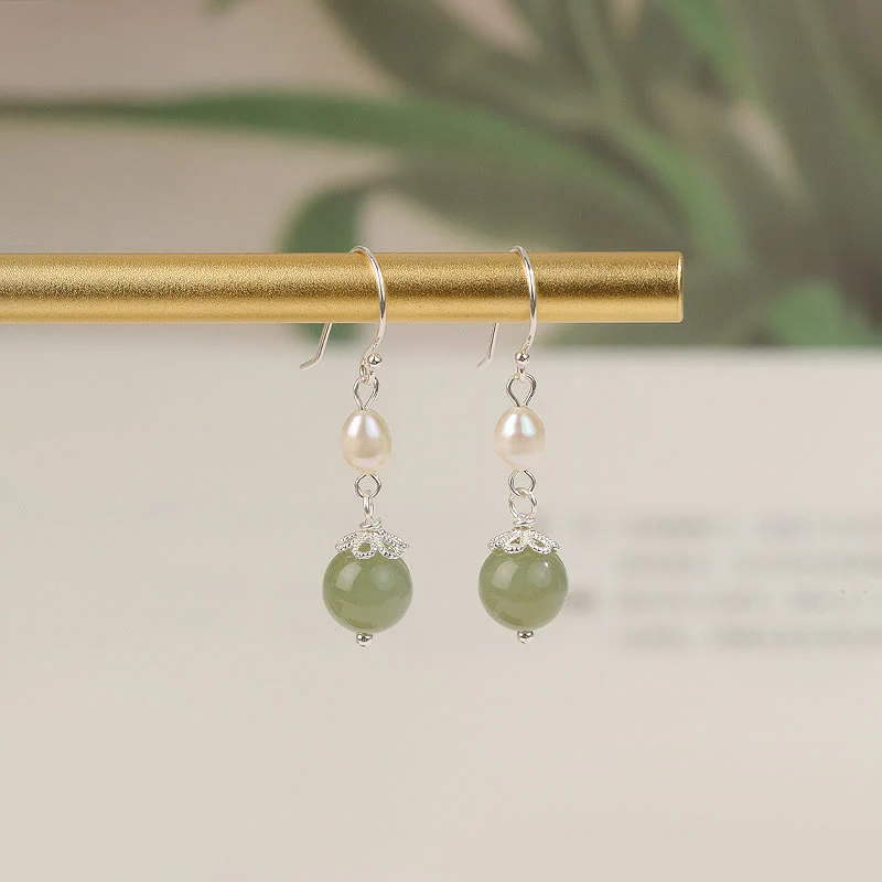Orecchini Buddha Stones in argento sterling 925 con perle naturali e giada - Image 2