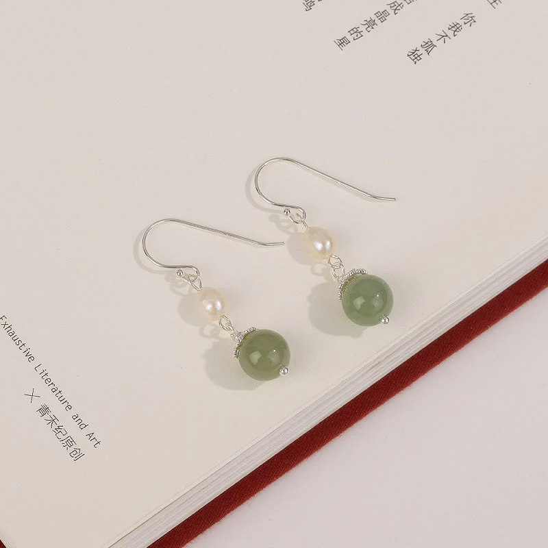 Orecchini Buddha Stones in argento sterling 925 con perle naturali e giada - Image 4
