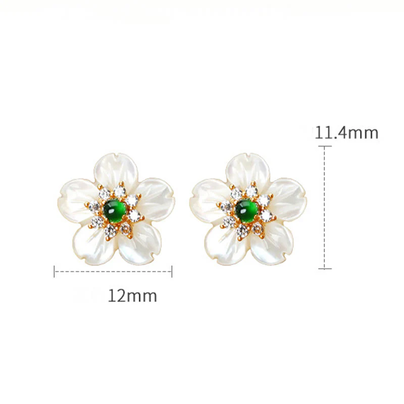 Orecchini Buddha Stones in argento sterling 925 con pietra Tridacna e fiori di giada - Image 9