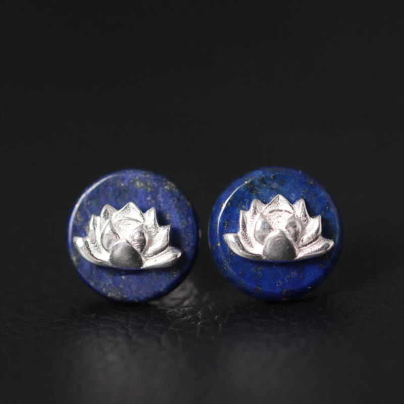 Orecchini con motivo a loto in argento sterling 925, motivo Buddha Stones , lazurite e lapislazzuli, illuminazione