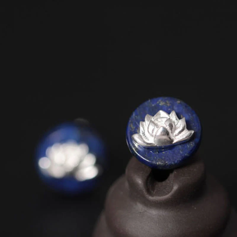 Orecchini con motivo a loto in argento sterling 925, motivo Buddha Stones , lazurite e lapislazzuli, illuminazione - Image 10