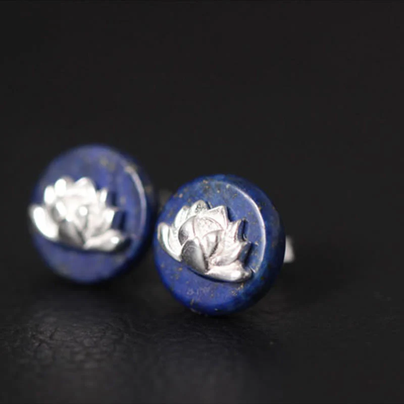 Orecchini con motivo a loto in argento sterling 925, motivo Buddha Stones , lazurite e lapislazzuli, illuminazione - Image 2