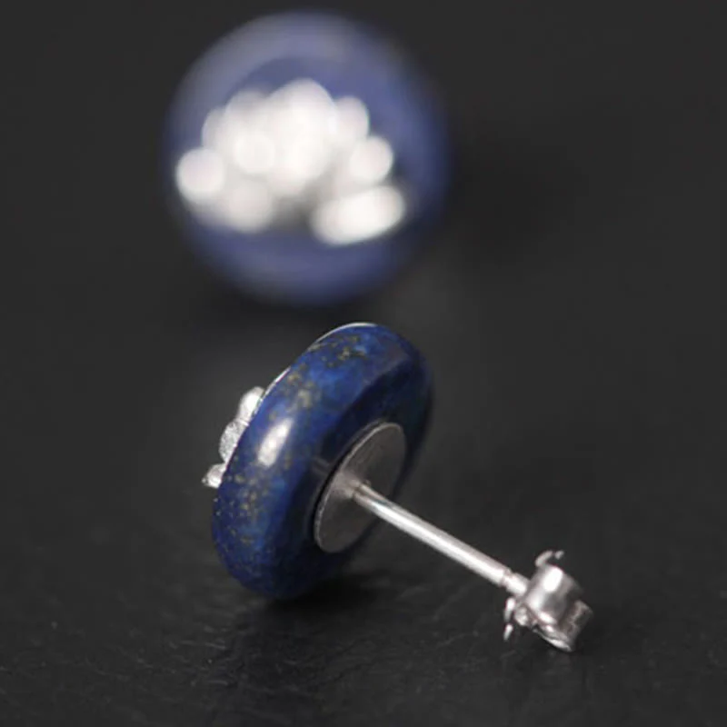 Orecchini con motivo a loto in argento sterling 925, motivo Buddha Stones , lazurite e lapislazzuli, illuminazione - Image 4