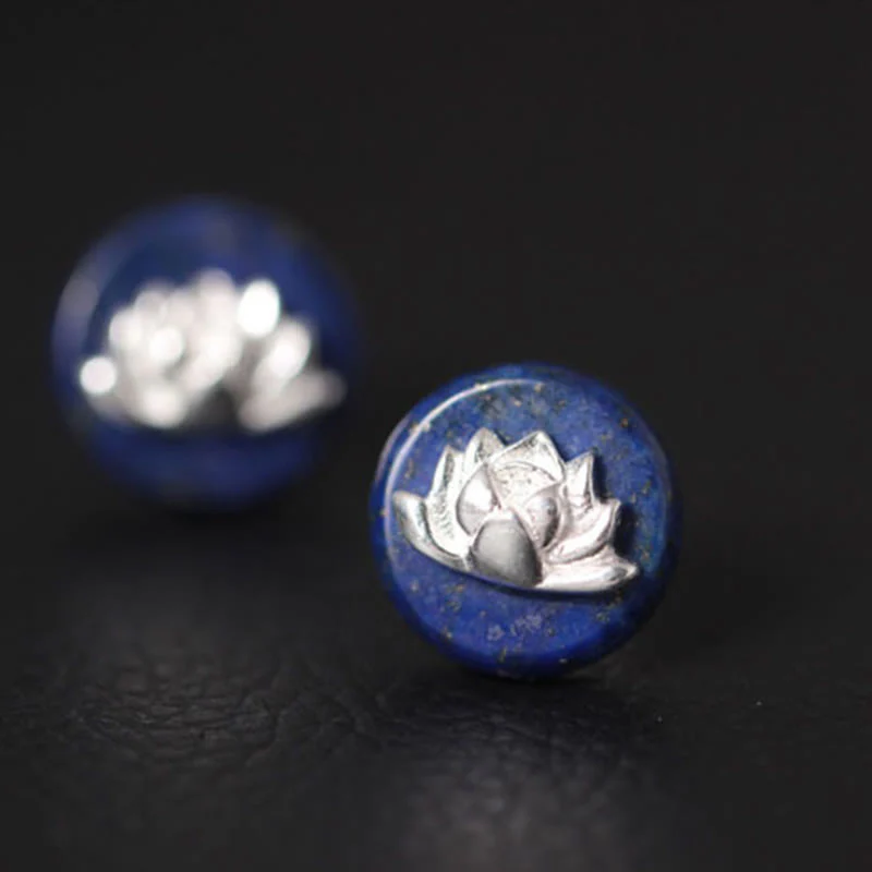 Orecchini con motivo a loto in argento sterling 925, motivo Buddha Stones , lazurite e lapislazzuli, illuminazione - Image 9