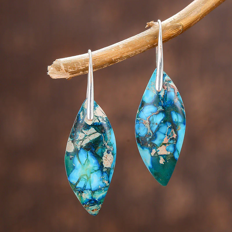 Orecchini della felicità a forma di foglia con goccia d'acqua in pietra naturale dell'imperatore Buddha Stones - Image 5