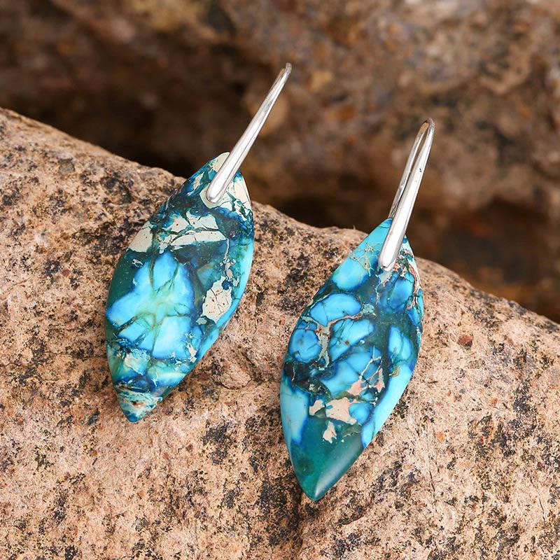 Orecchini della felicità a forma di foglia con goccia d'acqua in pietra naturale dell'imperatore Buddha Stones - Image 6