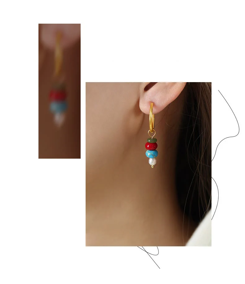 Orecchini in acciaio al titanio con perle di agata rossa naturale, design in pietra tibetana Marnyi di Buddha Stones - Image 4