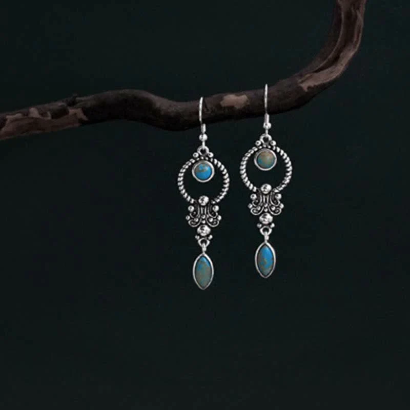 Orecchini pendenti a goccia con motivo a goccia turchese vintage in argento sterling 925 Buddha Stones - Image 3