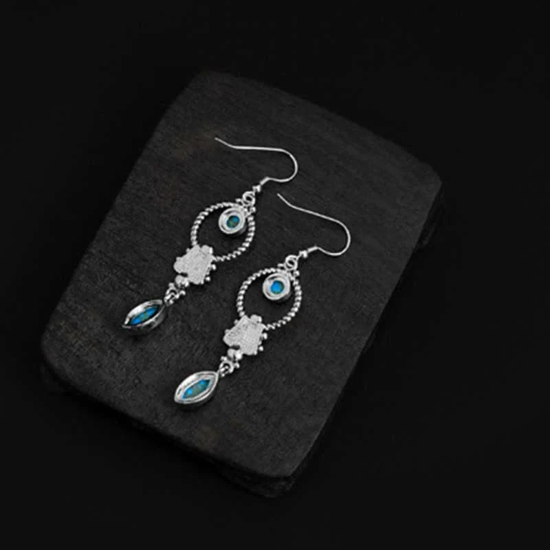 Orecchini pendenti a goccia con motivo a goccia turchese vintage in argento sterling 925 Buddha Stones - Image 9