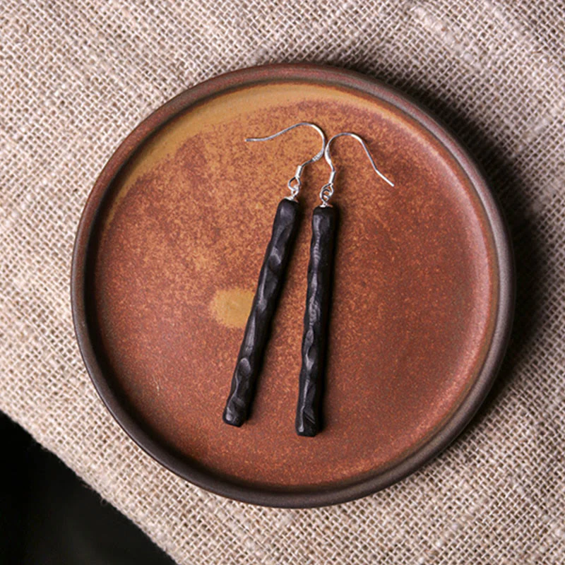 Orecchini pendenti Buddha Stones 925 Sterling Silver Ebony Wood Texture Balance Peace Drop - Image 10