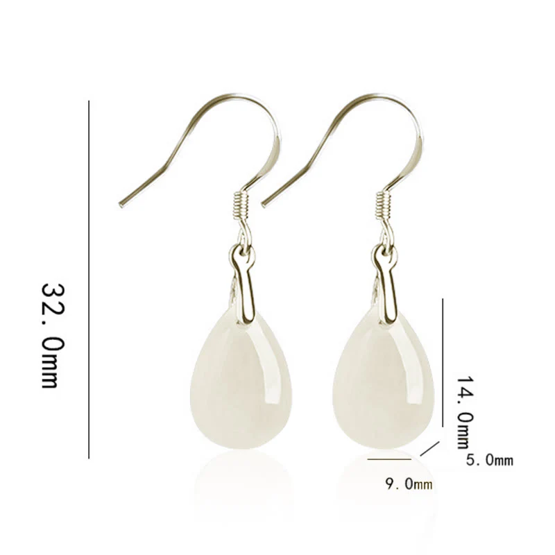 Orecchini pendenti Buddha Stones in argento sterling 925 con motivo a goccia d'acqua e giada, motivo fortuna e prosperità - Image 10