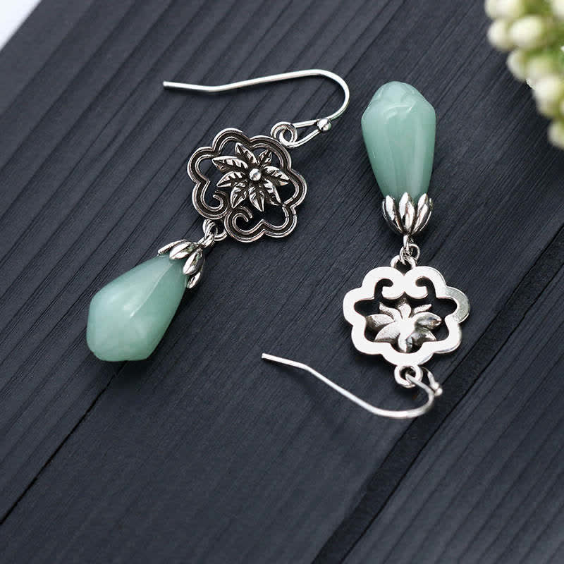 Orecchini pendenti Buddha Stones Magnolia Flower Jade Water Drop Prosperity - Image 3