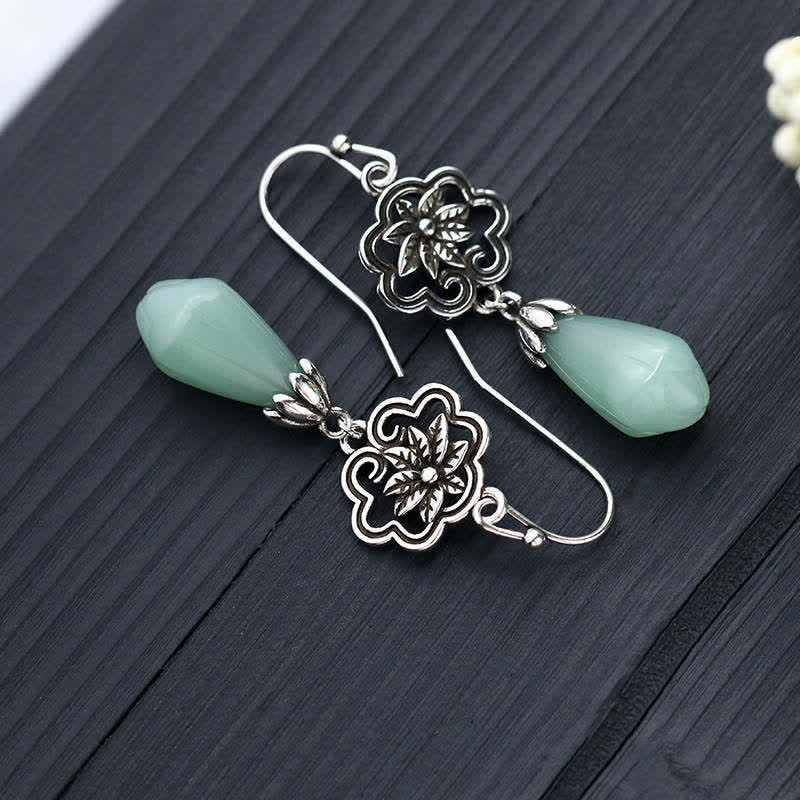 Orecchini pendenti Buddha Stones Magnolia Flower Jade Water Drop Prosperity - Image 4