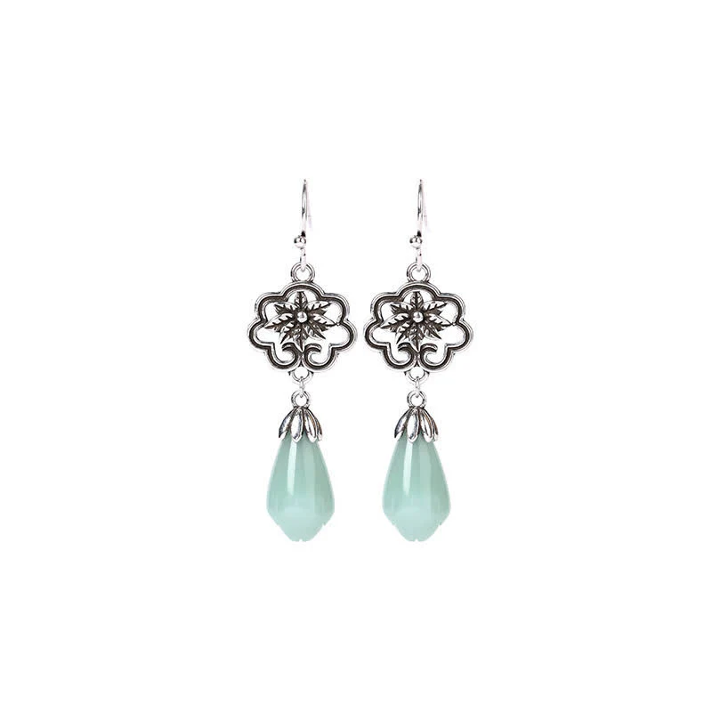 Orecchini pendenti Buddha Stones Magnolia Flower Jade Water Drop Prosperity - Image 5