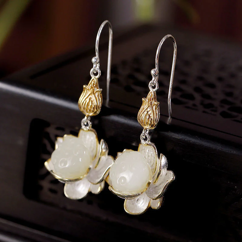 Orecchini pendenti Buddha Stones White Jade Protection Harmony - Image 10