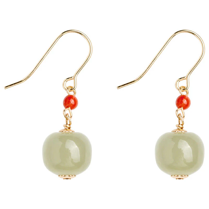 Orecchini pendenti con pendente della fortuna in giada di Hetian, agata rossa, argento sterling 925 placcato oro 14k, Buddha Stones - Image 14