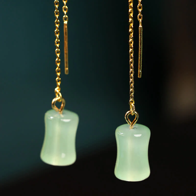 Orecchini pendenti con motivo Buddha Stones Jade Bamboo Luck