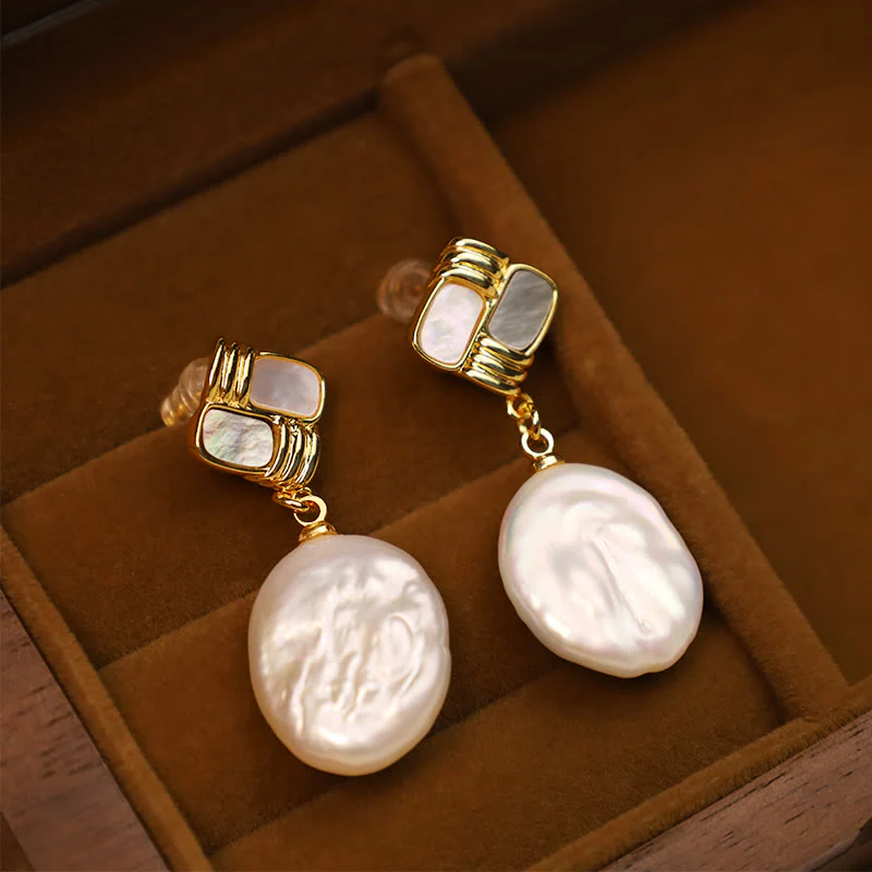Orecchini pendenti con perle barocche naturali placcate in oro e argento sterling 925 Buddha Stones - Image 7
