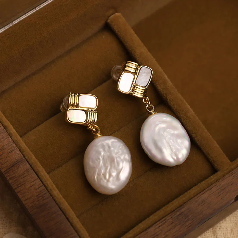 Orecchini pendenti con perle barocche naturali placcate in oro e argento sterling 925 Buddha Stones - Image 8