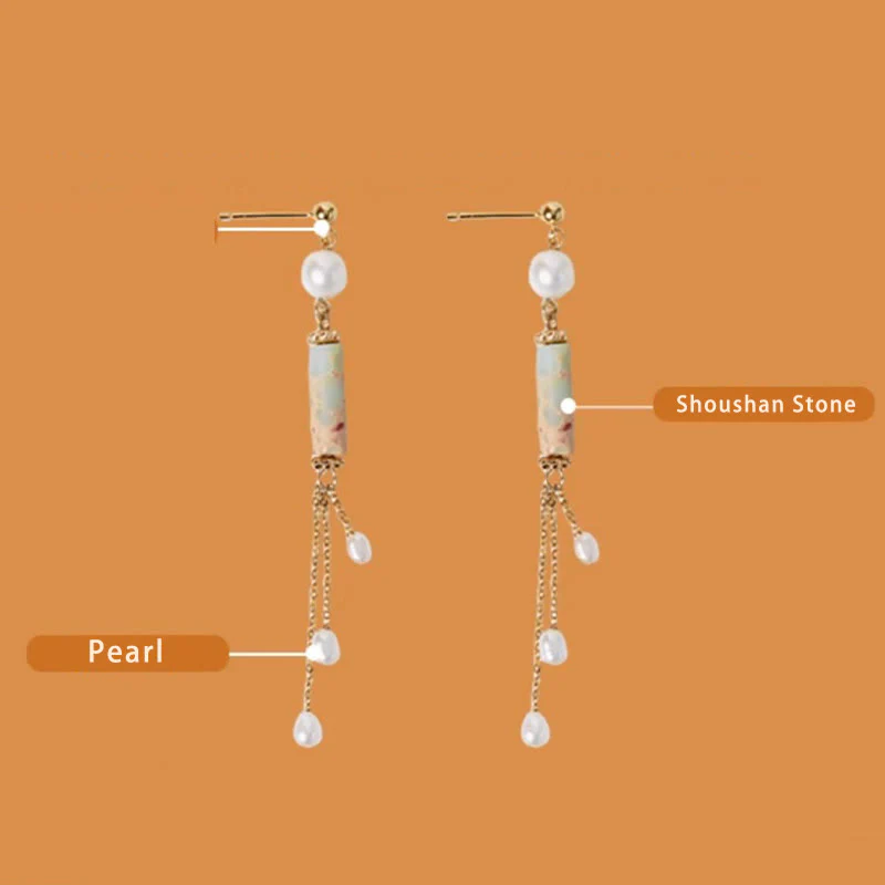 Orecchini pendenti con perle curative in argento sterling 925 Buddha Stones e perle di Shoushan - Image 9