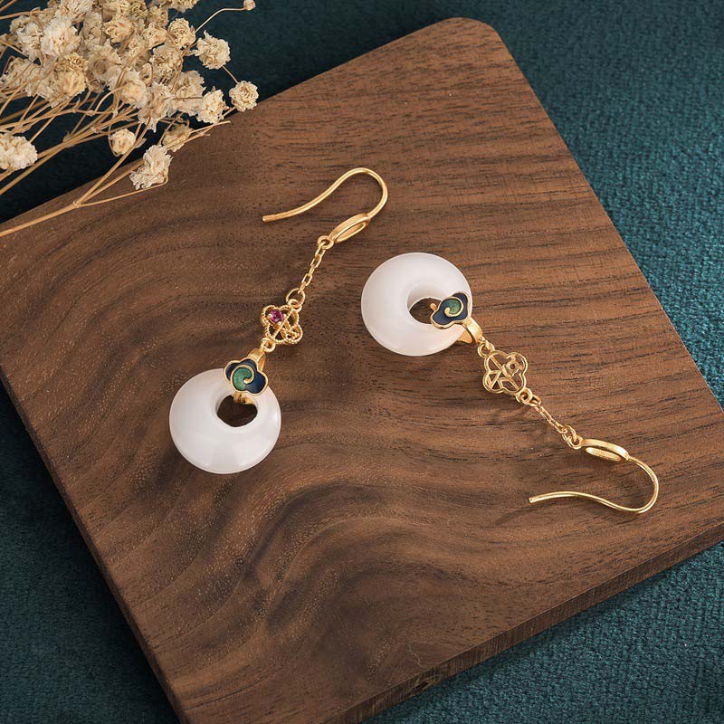 Orecchini pendenti di benedizione in giada bianca FengShui - Image 14