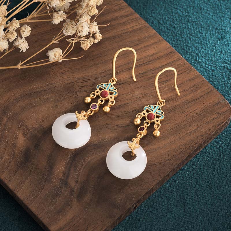 Orecchini pendenti di benedizione in giada bianca FengShui - Image 2